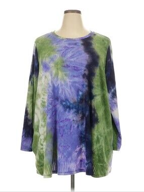 Tie-Dye Long Sleeve Women's Top in Green & Purple